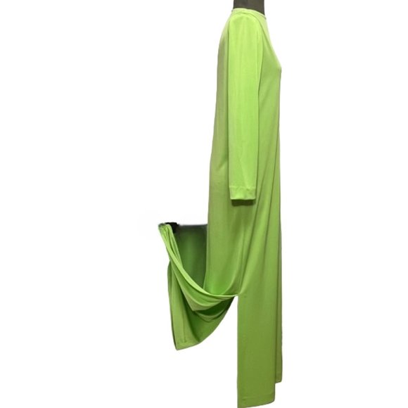 Vintage HALSTON IV Dorian Lime Green Long Sleeved Boat Neck Column Maxi Dress - Picture 4 of 16